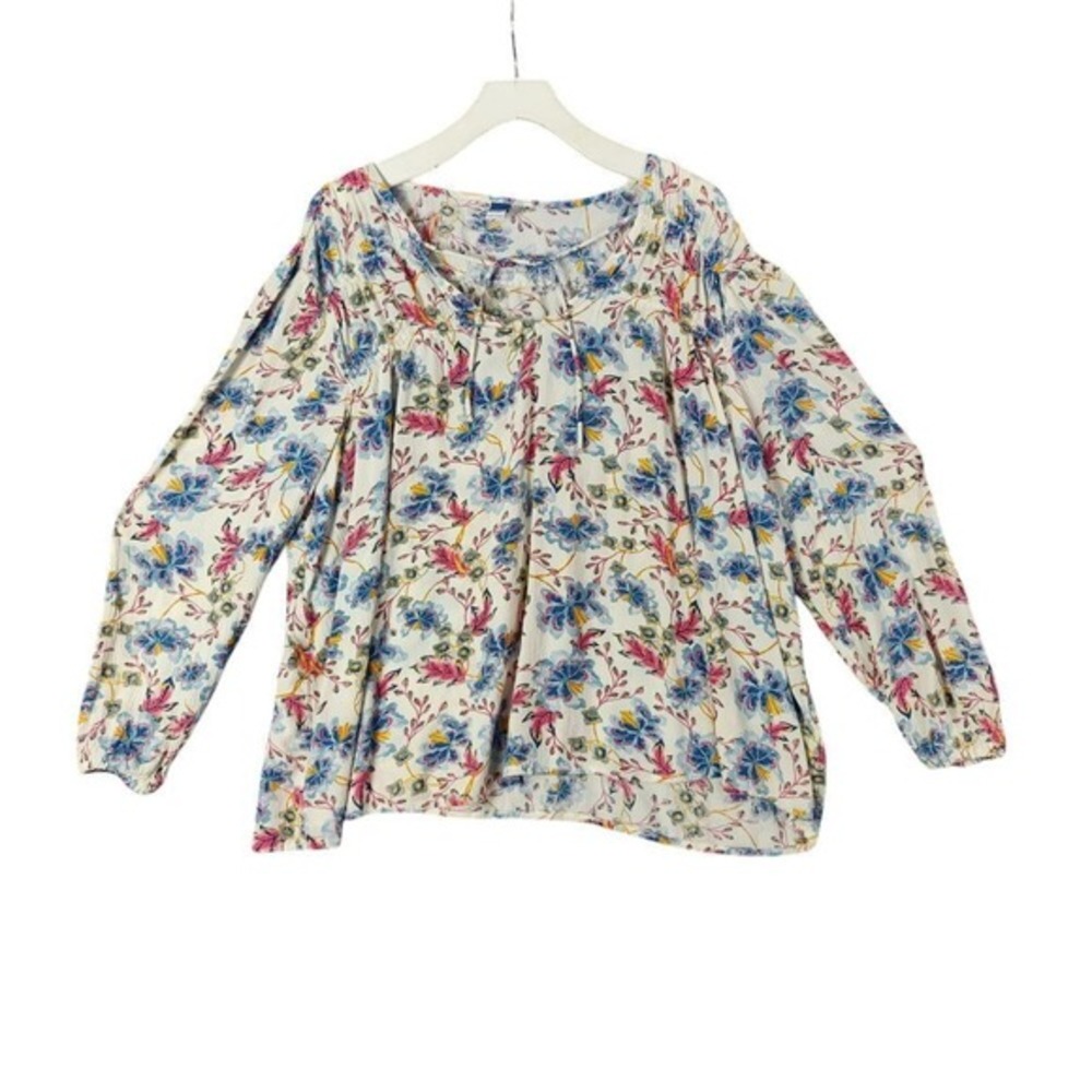 Old Navy Women Cottage Peasant Flowy Floral Blouse XXL White Top Long Sleeves